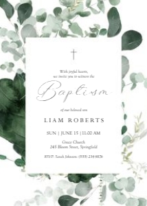 0501 greenery baptism invitation: Greenery Eucalyptus Baptism Invitation Template
