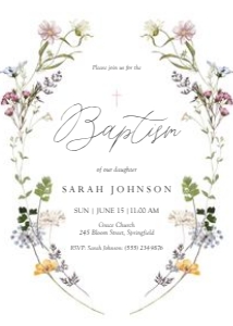 0501 wild flower baptism invitation: Wildflower Baptism Invitation Template