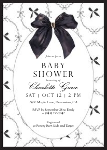 2021 black bow baby shower invitation: 2021 black bow baby shower invitation