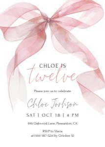 0317 pink bow birthday invitation: 0318 pink bow birthday invite