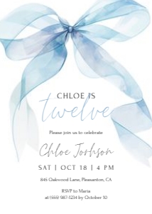 0317 blue bow birthday invitation: 0318 blue bow birthday invite