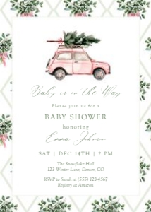 2024 Christmas car baby shower: 2024 Christmas pink car invite
