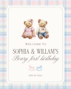0327 teddy Twins Welcome sign 16x20: 032703 welcome sign