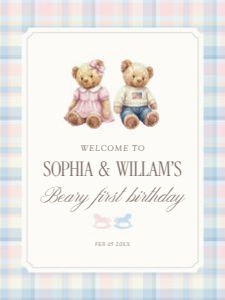 0327 teddy Twins Welcome sign 18x24: 032703 welcome sign