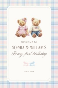 0327 teddy Twins Welcome sign 24x36: 032703 welcome sign