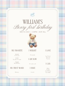 0327 teddy Twins boy milestone 18x24: 032703 Twins milestone