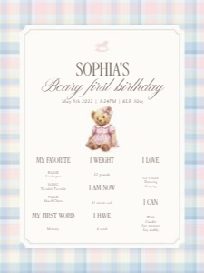 0327 teddy Twins girl milestone 18x24: 032703 Twins milestone