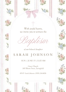 0502 pink photo floral baptism invite: 0502 pink floral photo baptism invite