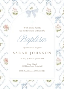 0502 blue photo floral baptism invite: 0502 blue floral photo baptism invite