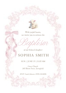0502 pink lamb baptism invite: 0502 pink lamb baptism invite