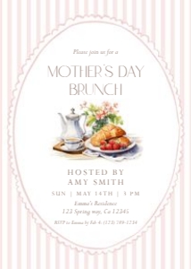 Mother's Day Brunch Invitation Pink Floral Tea Party Editable Tem design preview