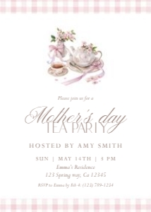 Mother's Day Tea Party Invitation Pink Floral Brunch Editable Tem design preview