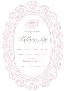 Mother's Day Tea Party Invitation Pink Lace Floral Brunch Editabl design preview