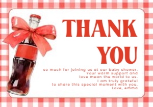 2039 red thank you card: She Is Ready to Pop Baby Shower Invite Red Gingham Bow Mini Set T