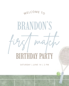 0312 blue tennis 16x20 birthday welcome sign: Blue Tennis First Birthday Welcome Sign Template, Editable 1st Bi