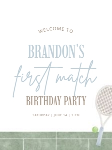 00312 blue tennis 18x24 birthday welcome sign: Blue Tennis First Birthday Welcome Sign Template, Editable 1st Bi