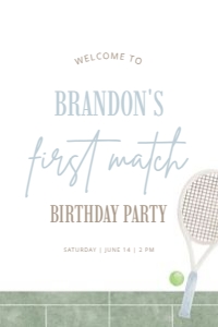 0312 blue tennis 24x36 birthday welcome sign: Blue Tennis First Birthday Welcome Sign Template, Editable 1st Bi