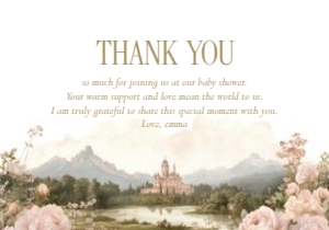 2042 thank you card 3.5x5: Princess Castle Enchanted Storybook Fairytale Theme Baby Shower B