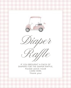 2041 pink golf Diaper raffle sign: 2041 pink gingham bundle