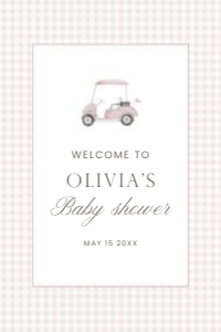 2041 pink golf Welcome sign 24x36: 2041 pink gingham bundle
