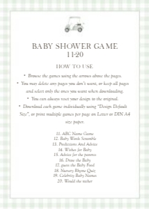 2041 sage green golf baby shower game 2: 2041 sage green gingham bundle