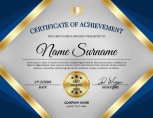 Elegant Blue & Gold Diamond Frame Certificate of Achievement Award: Elegant Blue & Gold Diamond Frame Certificate of Achievement Awar