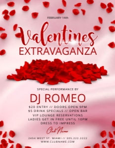 8.5 x11 Silky Pink Valentine's Day Extravaganza Red Petals Flyer design preview