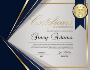 Professional Blue & Gold Certificate of Appreciation Award design preview