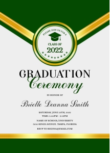 5X7 Elegant Green & Gold Graduation Ceremony Invitation design preview