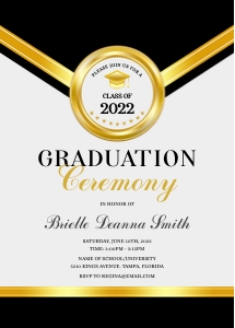 5x7 Elegant Black & Gold Graduation Ceremony Invitation design preview