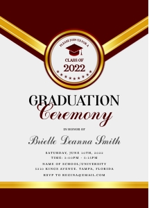 5x7 Elegant Red & Gold Graduation Ceremony Invitation design preview