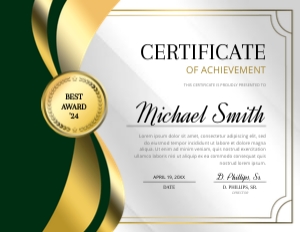 Modern Green & Gold Ribbon Certificate of Achievement Award: Modern Green & Gold Ribbon Certificate of Achievement Award