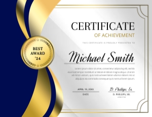 Modern Blue & Gold Ribbon Certificate of Achievement Award: Modern Blue & Gold Ribbon Certificate of Achievement Award
