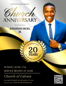 Elegant Church Anniversary Pastoral Service Black & Gold Flyer design preview