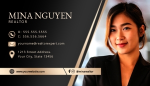 Modern Black & Beige Real Estate Agent Photo Business Card design preview
