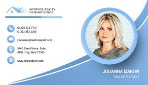 Baby Blue & White Real Estate Agent Photo Business Card design preview