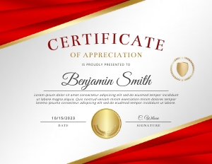 11 x 8.5 Premium Red & Gold Certificate of Appreciation Award design preview
