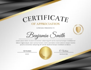 11 x 8.5 Premium Black & Gold Certificate of Appreciation Award: 11 x 8.5 Premium Black & Gold Certificate of Appreciation Award