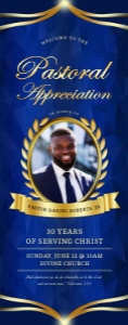 Blue & Gold Oval Photo Pastoral Appreciation Church Vertical Retractable Banner Sign design preview