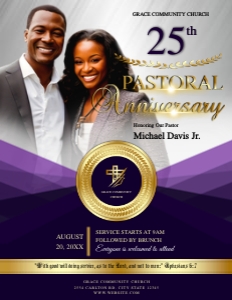 Purple & Gold Pastoral Anniversary Church Event Flyer design preview