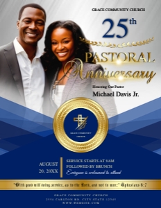Blue & Gold Pastoral Anniversary Church Event Flyer design preview