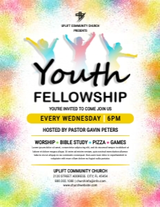 Youth Fellowship Fun Rainbow Splatter Kids Church Flyer design preview