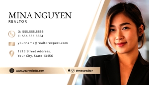 Modern White & Beige Real Estate Agent Photo Business Card design preview