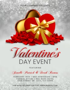 8.5x11 Valentine's Day Red & Gold Heart Box With Rose Petals design preview