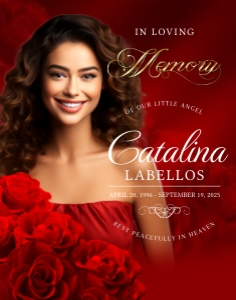 Romantic Red Roses Obituary Funeral Memorial Service Photo Sign design preview
