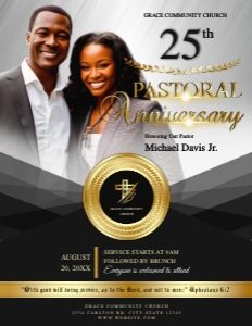 Black & Gold Pastoral Anniversary Church Event Flyer design preview