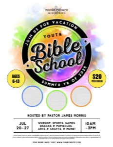 8.5x11 Youth Vacation Bible School Colorful Splatter Summer Flyer design preview