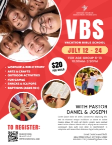 Red & White VBS Vacation Bible School Church 8.5x11 Flyer design preview