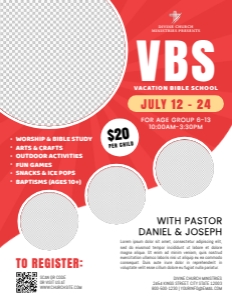 8.5x11 Red & White VBS Vacation Bible School Church Flyer: Red & White VBS Vacation Bible School Church 8.5x11 Flyer