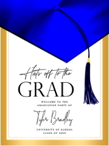 18x24 Hats Off To The Grad Blue Gold Graduation Welcome Sign design preview